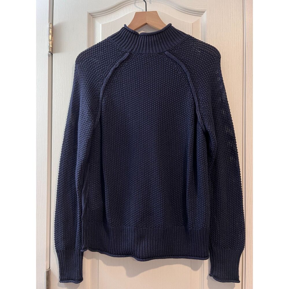 Jessica Simpson Avianna Sweater Ribbed Mock Neck Pullover Navy Blue Women's L - Picture 2 of 9